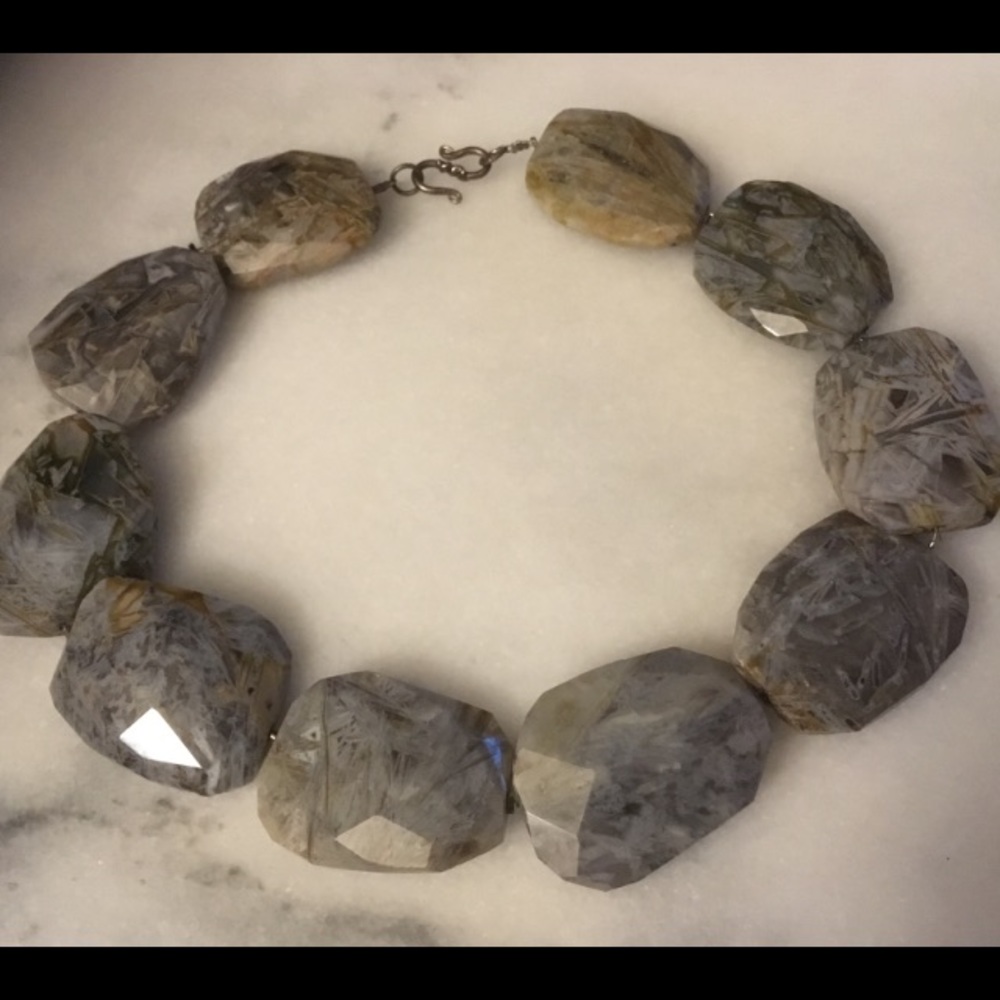 Large Faceted Gray Stone Necklace